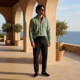 Men's Linen Long Sleeve Shirt and Pants Set - Button-Up