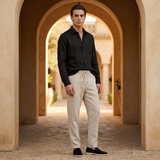 Men's Black Linen Shirt and Pants Set - Button-Up