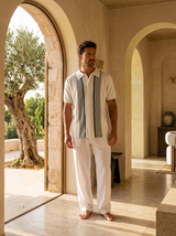 Men's Striped Linen Camp Collar Shirt - Bradford