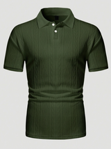 Men's Textured Blue Knit Polo Shirt