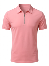 Men's Navy Cotton Zip Polo Shirt