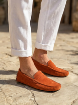 Men's Navy Suede Penny Driver Loafers