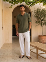 Men's Cream Ribbed Knit Polo Shirt
