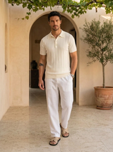Men's Ribbed Knit Polo Shirt Short Sleeve