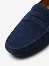 Men's Navy Suede Penny Driver Loafers