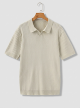 Men's Cream Ribbed Knit Polo Shirt