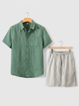Men’s Linen Short Sleeve Shirt & Shorts Set
