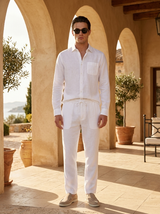 Men's Beige Linen Shirt and Pants Set