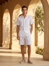 Men's White Linen Short Sleeve Shirt and Shorts Set