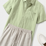 Men’s Linen Short Sleeve Shirt & Shorts Set