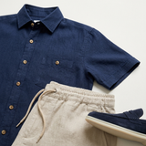 Men’s Linen Short Sleeve Shirt and Shorts Set