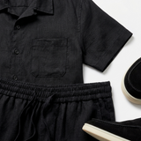 Men's Black Linen Shirt and Shorts Set