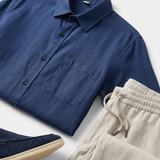 Men's Navy Linen Shirt and Pants Set