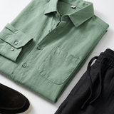Men's Linen Long Sleeve Shirt and Pants Set - Button-Up
