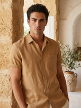 Men's Linen Short Sleeve Button-Up Shirt