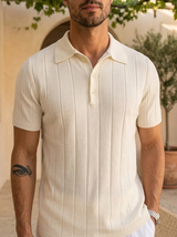Men's Ribbed Knit Polo Shirt Short Sleeve