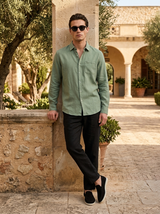 Men's Linen Long Sleeve Shirt and Pants Set - Button-Up
