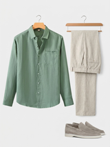 Men's Linen Long Sleeve Shirt and Pants Set - Resort
