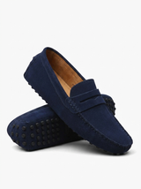 Men's Navy Suede Penny Driver Loafers