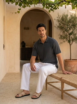 Men's Cream Ribbed Knit Polo Shirt