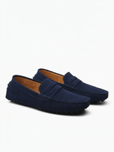 Men's Navy Suede Penny Driver Loafers