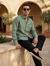 Men's Linen Long Sleeve Shirt and Pants Set - Button-Up