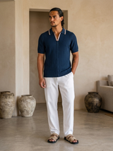 Men's Ribbed Knit Polo Shirt
