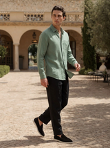 Men's Linen Long Sleeve Shirt and Pants Set - Button-Up