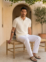 Men's Ribbed Knit Polo Shirt Short Sleeve