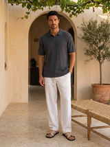 Men's Cream Ribbed Knit Polo Shirt