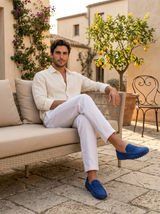 Men's Navy Suede Penny Driver Loafers