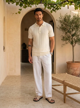 Men's Ribbed Knit Polo Shirt Short Sleeve