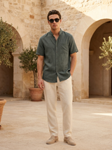 Men's Linen Short Sleeve Button-Up Shirt