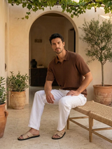 Men's Cream Ribbed Knit Polo Shirt