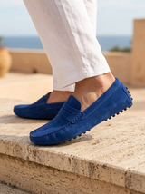 Men's Navy Suede Penny Driver Loafers