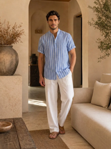 Men's Striped Cotton Short Sleeve Shirt