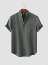 Men's Linen Short Sleeve Button-Up Shirt