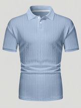 Men's Textured Blue Knit Polo Shirt