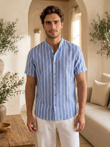 Men's Striped Cotton Short Sleeve Shirt