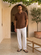 Men's Cream Ribbed Knit Polo Shirt