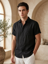 Men's Linen Short Sleeve Button-Up Shirt