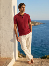 Men's Textured Blue Knit Polo Shirt