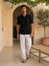 Men's Cream Ribbed Knit Polo Shirt
