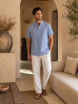 Men's Striped Cotton Short Sleeve Shirt