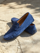 Men's Navy Suede Penny Driver Loafers