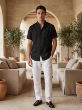 Men's Linen Short Sleeve Button-Up Shirt