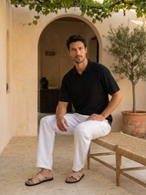 Men's Cream Ribbed Knit Polo Shirt