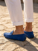 Men's Navy Suede Penny Driver Loafers