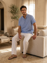 Men's Striped Cotton Short Sleeve Shirt
