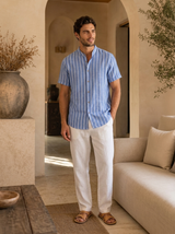 Men's Striped Cotton Short Sleeve Shirt
